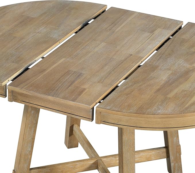 Ball & Cast Farmhouse Extendable Dining Table for 4-6, 42"-58" Extendable Kitchen-Table with a 16" Leaf, Round Ellipse Retro Wood Dining Room-Table w/Removable Leaves,Space Saving, Natural