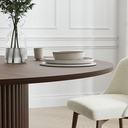 Casaphoria 46" Round Dining Table, Modern Wood Kitchen Table with Cylinder Polygonal Base for Living Room & Dining Room, Easy Assembly Farmhouse Furniture for 4-6, Walnut