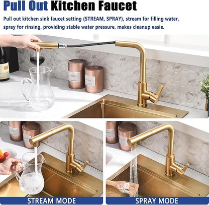 15x17 Gold Drop In Bar Sink with Faucet - 15 Inch Gold Drop In Small Kitchen Sink and Faucet Combo Set, 9 Inch Deep Stainless Steel Bar Sinks Workstation with Accessories