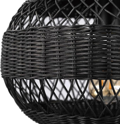 GLOBE Electric 66000071 1-Light Semi-Flush Mount Ceiling Light, Matte Black, Rattan Shade, Bedroom Lighting Fixtures Ceiling, Dining Room Fixture, Timeless Lighting for Hallway or Dining Room