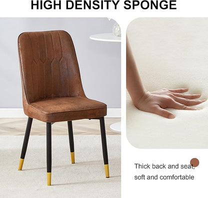 Dinner Chairs Set of 2 Perfect to Match Table Sets, Brown Velvet Upholstered Nice for Kitchen and Dining Room, Office Guest Chairs with Black Metal Legs, Gold Spray Decoration