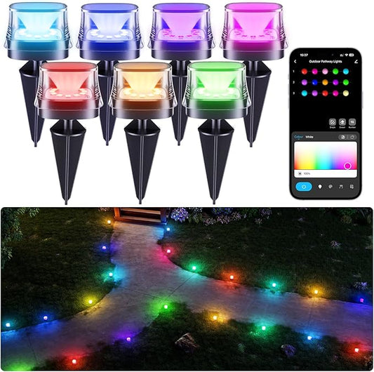 DeckTok Outdoor Ground Lights, 50ft Smart RGBCW LED Pathway Lights Work with Alexa, Google Assistant, 15 Pack IP67 Waterproof Landscape Lighting for Path Yard Lawn Patio Pool Fence and Party Decor