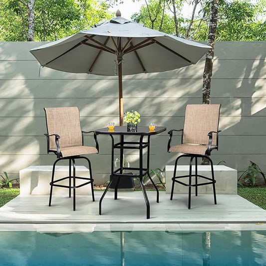 VINGLI 32" Outdoor Patio Bar Height Table, Square Tempered Glass Metal Table for Patio, Backyard, Poolside and Garden (Black)…