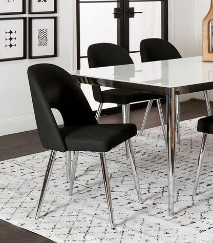 Sunset Trading Mia Faux Leather Dining Chair | Polished Chrome Silver Tapered Legs | Black Padded Seat with Arched Open Back | Set of 2 | Contemporary, Mid-Century Modern Kitchen Sidechairs