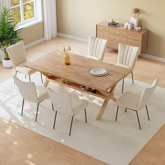 HIPIHOM 63 Inch Kitchen Table and Chairs Set, MDF Dining Table with Chairs, Thickened Surface and Sturdy Metal Legs, Ideal for Small Spaces and Kitchen Use