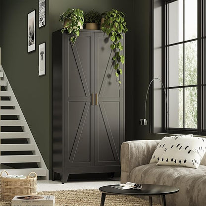 Bevivog 71" Kitchen Pantry Cabinet, Metal Storage Cabinet with 2 Doors and 4 Adjustable Shelves, Farmhouse Tall Metal Pantries Cabinets Storage for Kitchen, Home Office