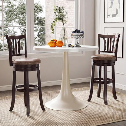 Giantex Swivel Bar Stools Set of 2, 30" Upholstered Bar Height Bar Chairs with Back, Faux Leather Seat, Solid Rubber Frame & Wrap-Around Footrest, Wooden Barstools for Kitchen Island, Pub