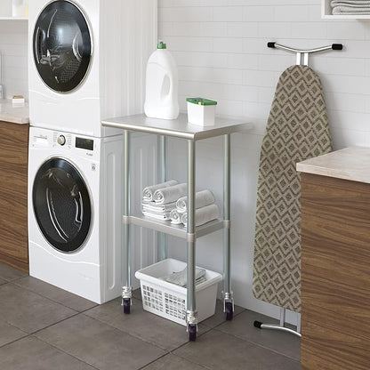 Stainless Steel Work Table with Wheels | NSF Kitchen Island Food Prep | Laundry Garage Utility Bench (Table + Wheels, 24" Long x 18" Deep)