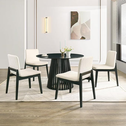 Modern Dining Chairs Set, White Boucle Upholstered Seat, Black Rubberwood Frame and Legs, Assembly Required, Elegant Dining Chairs for Dining Room or Kitchen (White, Set of 4)