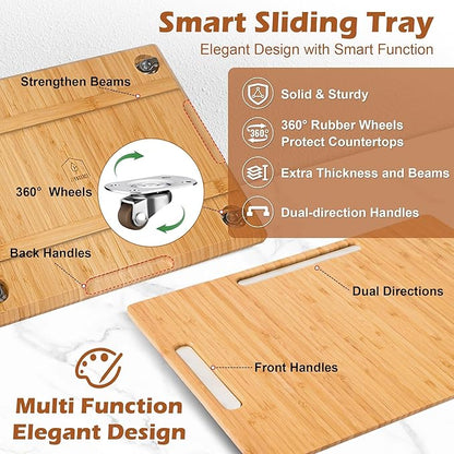 oy&Grace Appliance Slider for Kitchen Appliances 360° Rolling Sliding Tray for Coffee Maker Countertop, Bamboo Coffee Pot Slider Rolling Tray with Universal Rollers (Natural, Medium 14.5" x 10")