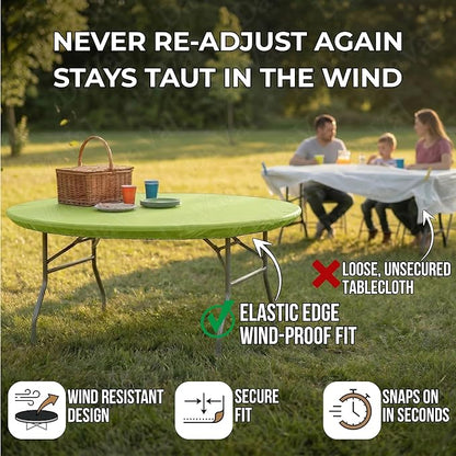 Kwik-Covers 10 Pack of Round Plastic Table Covers - 60" or 72" Round - Indoor or Outdoor Fitted Covers (Tables NOT Included) (Lime Green, 60" Round)