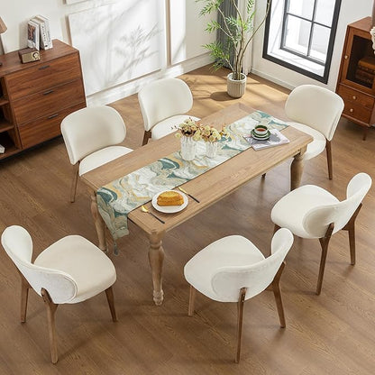 YOUNIKE Dining Chairs Set of 6 Mid Century Modern Kitchen Chair with High Back Boucle Fabric Upholstered Armless Chair 20" Wide Padded Seat with Wooden Leg for Kitchen Dining Living Room Bedroom Beige