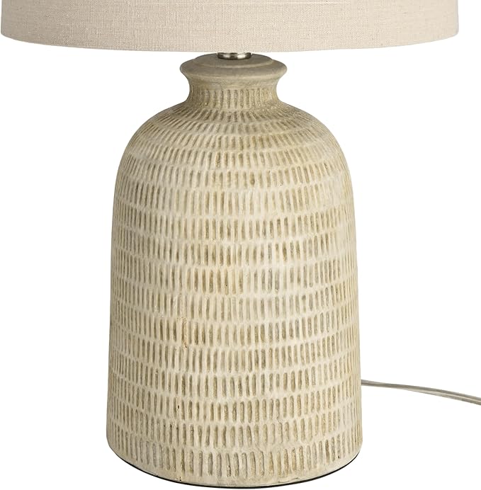 Nourison Home 24" Eggshell (Beige) Textured Honeycomb Cottage Farmhouse Table Lamp for Bedside Table, Living Room, Dining, Entryway