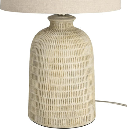 Nourison Home 24" Eggshell (Beige) Textured Honeycomb Cottage Farmhouse Table Lamp for Bedside Table, Living Room, Dining, Entryway