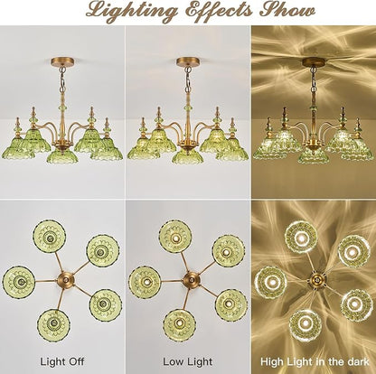 HDDFL Chandeliers Light 5 Lights Chandelier Lamp Modern Pendant Lighting Fixtures Hanging Lamps for Dining Room Entryway Living Room Bedrooms Foyer Entrance Kitchen Brass and Green