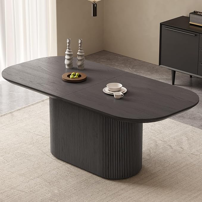 Large Oval Dining Table for 6, 70" Modern Dining Room Table for Kitchen, Living Room 6 Seaters Kitchen Tables with Oval Base, Rectangular Dinner Tables with 1.88" Thick Tabletop, Black