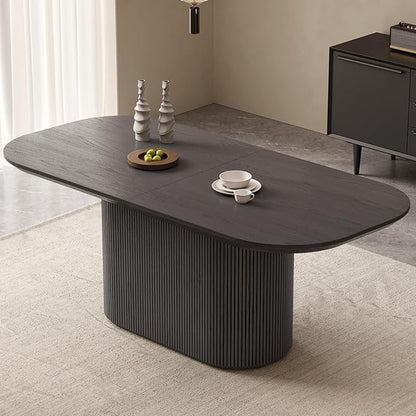Large Oval Dining Table for 6, 70" Modern Dining Room Table for Kitchen, Living Room 6 Seaters Kitchen Tables with Oval Base, Rectangular Dinner Tables with 1.88" Thick Tabletop, Black
