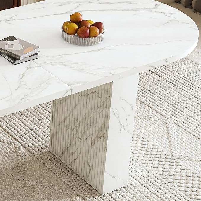 Modern Dining Table for Kitchen Space Saving Kitchen & Dining Room Furniture with Sturdy Frame Construction Easy Assembly 62.9 Inch Oval Farmhouse Table,White-MDF