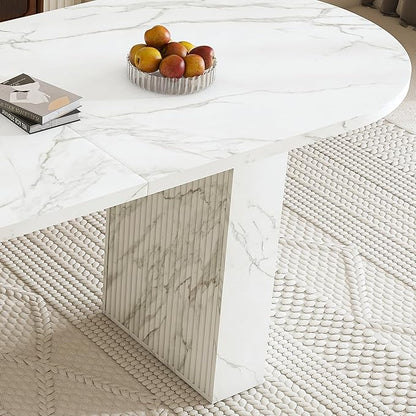 Modern Dining Table for Kitchen Space Saving Kitchen & Dining Room Furniture with Sturdy Frame Construction Easy Assembly 62.9 Inch Oval Farmhouse Table,White-MDF