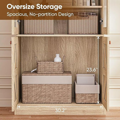 ivaniti 71" Tall Farmhouse Kitchen Pantry, Rustic Brown Wood Storage Cabinet with Glass Doors and Adjustable Shelves, Versatile Hutch for Dining Room, Living Room, Set of 2