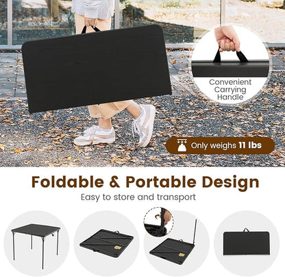 Tangkula 34" Folding Table, Portable Picnic Table with All-Weather HDPE Tabletop, Heavy-Duty Metal Frame, Carry Handle, Fold-in-Half Plastic Outdoor Table for Camping, Dining, BBQ, No Assembly Needed