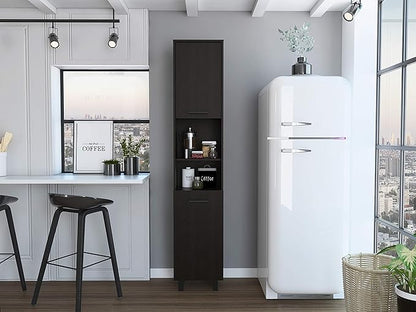 Modern Kitchen Pantry, Black Storage Cabinet with 2 Cabinets, 2 Doors and 2 Open Shelves, Easy to Maintain, for Dining Room