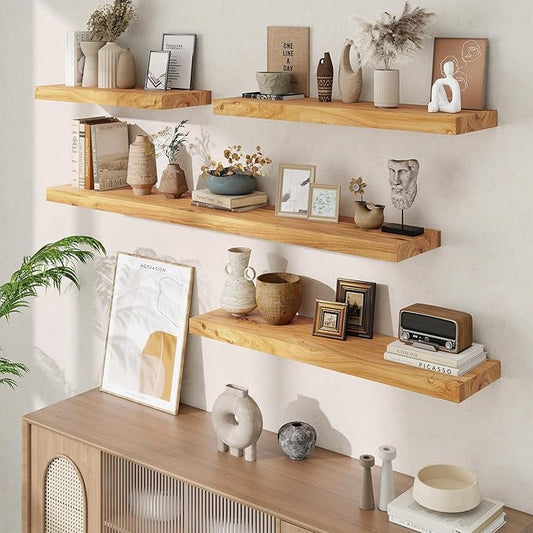 Acovy Extra Deep 72" Long Rustic Solid Wood Floating Shelves for Wall, Wall Shelves with Invisible Bracket for Living Room Bathroom Bedroom Kitchen, Set of 1, Walnut