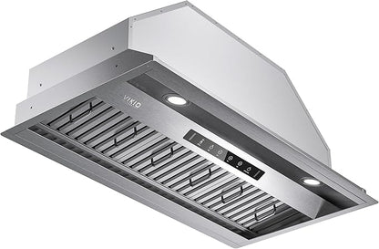 VIKIO HOME Range Hood Insert 36Inch,Built-in Kitchen Hood with 980 CFM, Ducted/Ductless Convertible Duct,Stainless Steel Kitchen Vent Hood/Gesture/Touch Control, 2 Pcs Baffle Filters with Handlebar