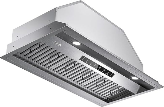 VIKIO HOME Range Hood Insert 42 Inch,Built-in Kitchen Hood with 980 CFM, Ducted/Ductless Convertible Duct,Stainless Steel Kitchen Vent Hood/Gesture/Touch Control, 3 Pcs Baffle Filters with Handlebar