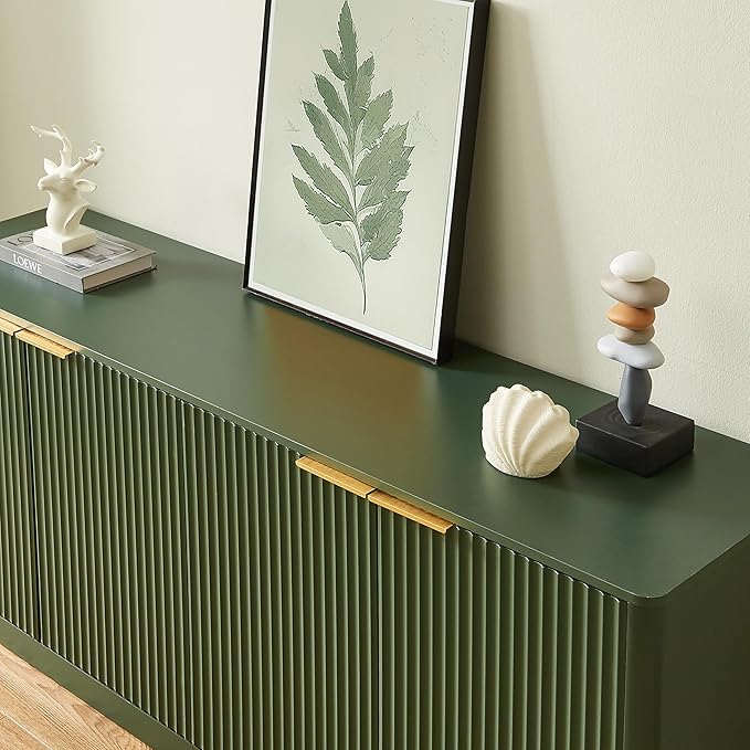 Ball & Cast 59" Fluted Buffet Cabinet Sideboard with Storage, Large Accent Cabinet with 6 Doors,Wood Mid Century Modern Sideboard for Living Room and Kitchen (59" W*27.7" H*15.7" D),Green