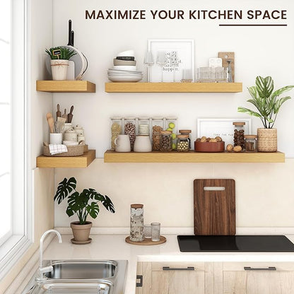 Venusmiles Floating Shelves for Wall, 40" W x 12" D x 2" H, 1 Pack of Long Wall Mounted Engineered Wood Shelves with Invisible Brackets for Living Room, Bedroom, Bathroom, Kitchen Decor, Oak