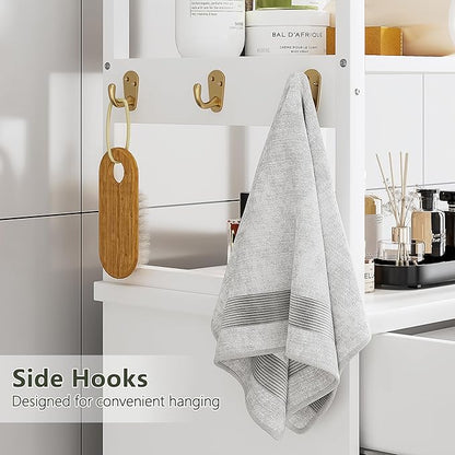 VECELO Bathroom Cabinet with Removable Basket, Tall Tilt Out Laundry Hamper with 2-Tier Open Shelves, 1 Drawer and 3 Side Hooks for Storage, White