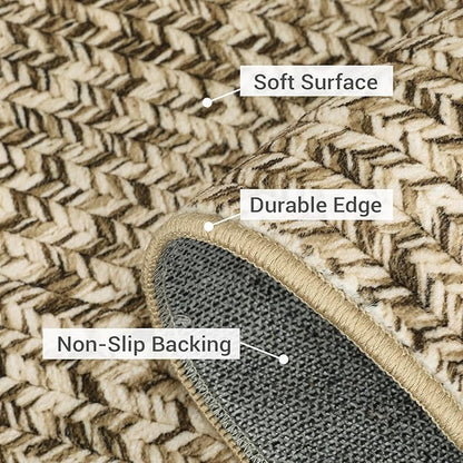 Printed Washable Runner Rug 2x8 Runners for Hallways Braided Pattern Non Slip Bath Mat Modern Soft Bedroom Rug Farmhouse Kitchen Rugs Entryway Rugs Stain Resistant Carpet 2'x8' Natural
