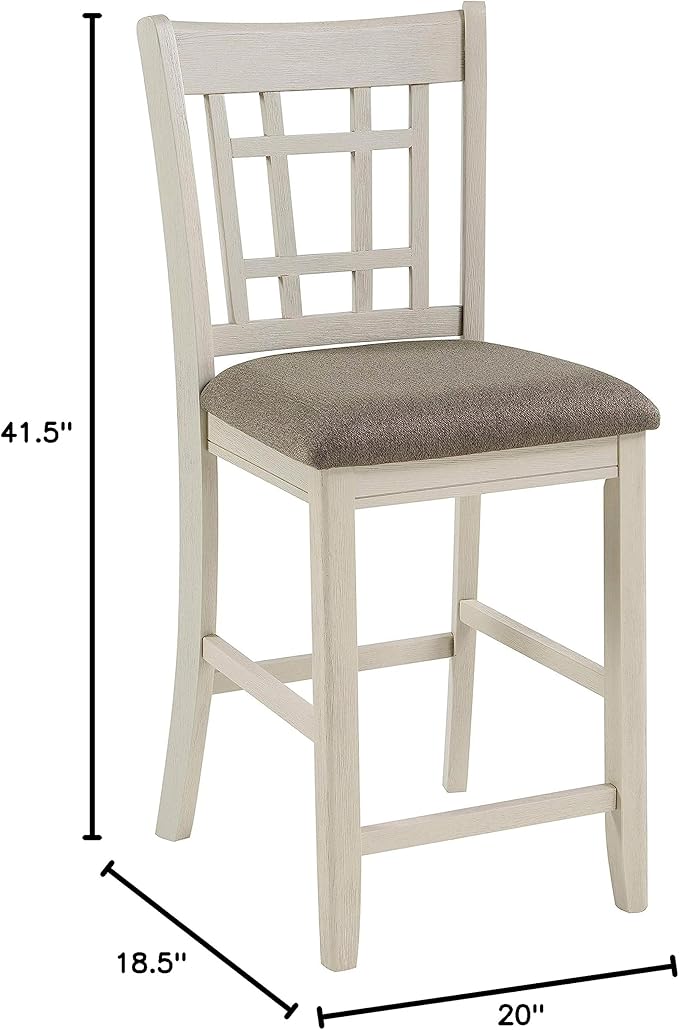 Lexicon Counter Height Stools Set of 2 - Meyer Kitchen Counter Stools Upholstered Foam Padded Seat, Lattice Back, Solid Wood Frame, Farmhouse Oak Chair, 25.5" Seat Height, Antique White