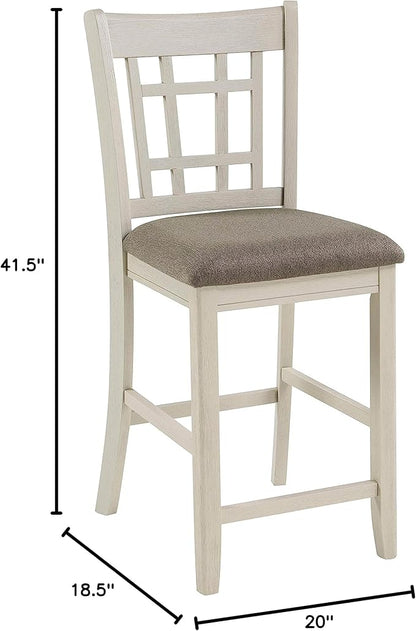 Lexicon Counter Height Stools Set of 2 - Meyer Kitchen Counter Stools Upholstered Foam Padded Seat, Lattice Back, Solid Wood Frame, Farmhouse Oak Chair, 25.5" Seat Height, Antique White