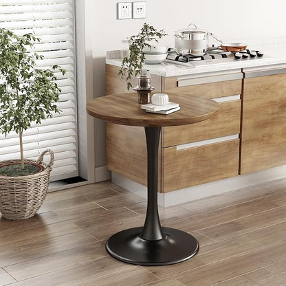 Round Dining Table 24" Circle Tulip Table with Wood Thickened Tabletop & Sturdy Metal Pedestal Mid Century Modern Farmhouse Kitchen Tables 2 People Small Places Living Room Cafe,Somber Walnut
