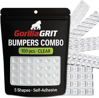 Bumper and Rubber Feet 100pc Combo Pack - Clear and Self Adhesive - 5 Bumper Shapes for Multiple Uses - Cabinet Doors, Drawers, Picture Frames, Cutting Boards and Electronics