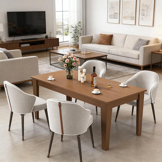 71" to 106" Expandable Dining Table, Modern Large Table for 6-10 People, Space-Saving Extendable Kitchen & Office Table, Warm Oak