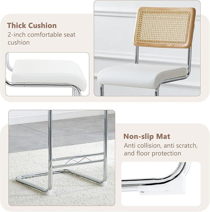 Counter Height Dining Set with Rattan Back Stools,Bar Table with 2 Drawers,Upholstered Kitchen Island Chairs,Chrome Cantilever Frame,Modern Furniture for Dining Room (No Table,2 White Chairs)