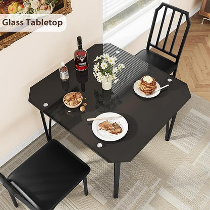 IDEALHOUSE Dining Table Set for 2, Kitchen Table Set of 2 with Upholstered Cushion Chairs, Dining Room Table Set for 2 with Kitchen Chairs, Easy to Assemble, Suitable for Apartment - (Shadow Glass)