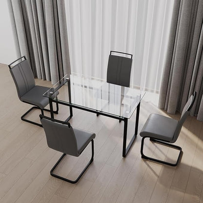Goujxcy Glass Dining Table Modern 51'' Rectangle Kitchen Table for 4 with Tempered Glass Tabletop and Metal Legs for Kitchen, Dining Room, Restaurants (Black)