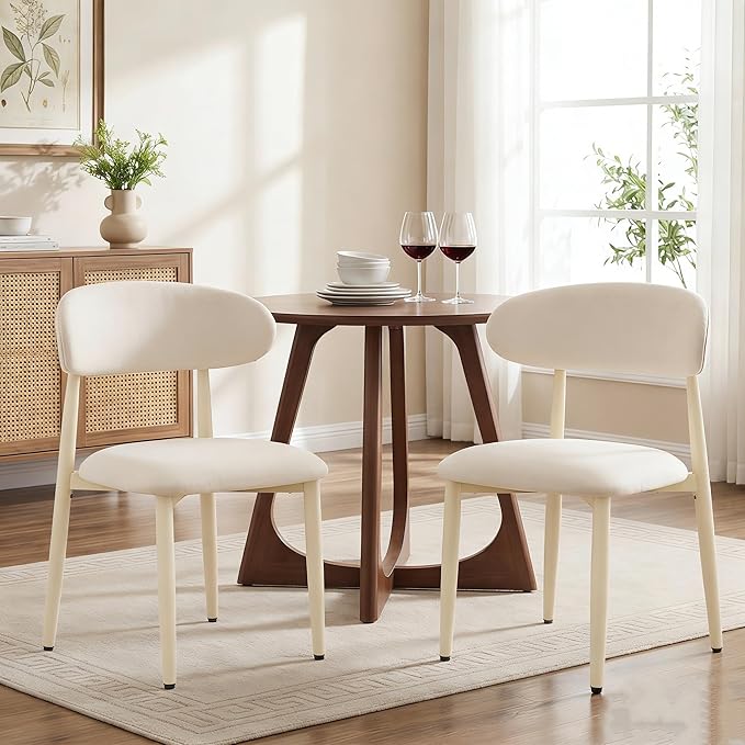UVV Dining Chairs Set of 6, Metal Kitchen Chairs with Modern Fabric Upholstered for Dining Room, Beige