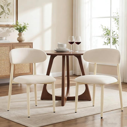 UVV Dining Chairs Set of 6, Metal Kitchen Chairs with Modern Fabric Upholstered for Dining Room, Beige