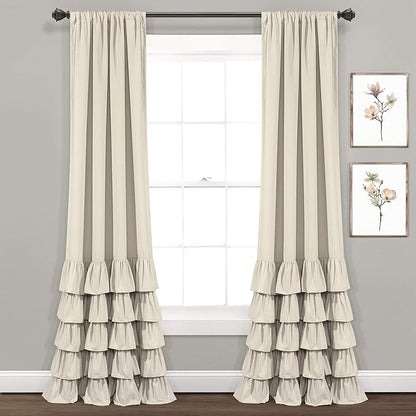Lush Decor Allison Ruffle Light Filtering Window Curtain Panels Pair 40" W x 84" L Neutral - Coquette Curtains for Bedroom - Drapes - Ruffle Curtains Kids