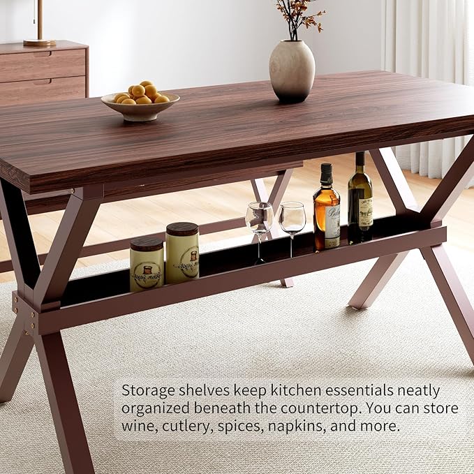 HIPIHOM 63 Inch MDF Table Set for Small Spaces, Kitchen Table with Dining Chairs, Heavy Duty Metal Legs, Ideal as a Tiny Desk Alternative, Home Office Desk