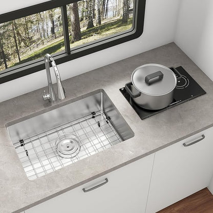 Kitsitchen RV Kitchen Sink, 23" x 16" x 7" Stainless Steel Undermount Kitchen Sinks, 23 Inch Single Bowl Kitchen Sinks with Accessories,7 inch Depth for Outdoor Camper RV Sink