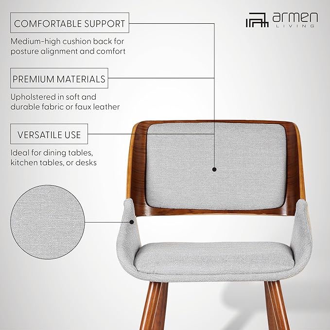 Armen Living Panda Mid-Century Dining Chair Walnut Finish and Gray Fabric