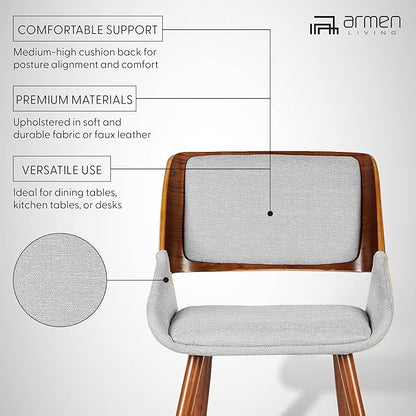 Armen Living Panda Mid-Century Dining Chair Walnut Finish and Gray Fabric