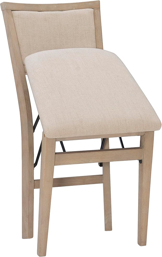 Linon Keira Natural Rustic Wooden Folding Chair with Beige Upholstered Seat and Back Set of 2