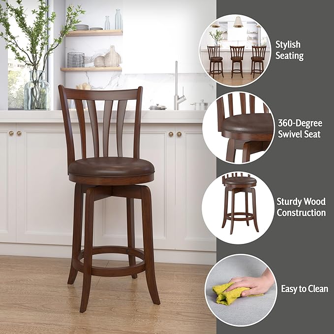 Hillsdale 25.5" Savana Wood Swivel Counter Height Stool, Cherry